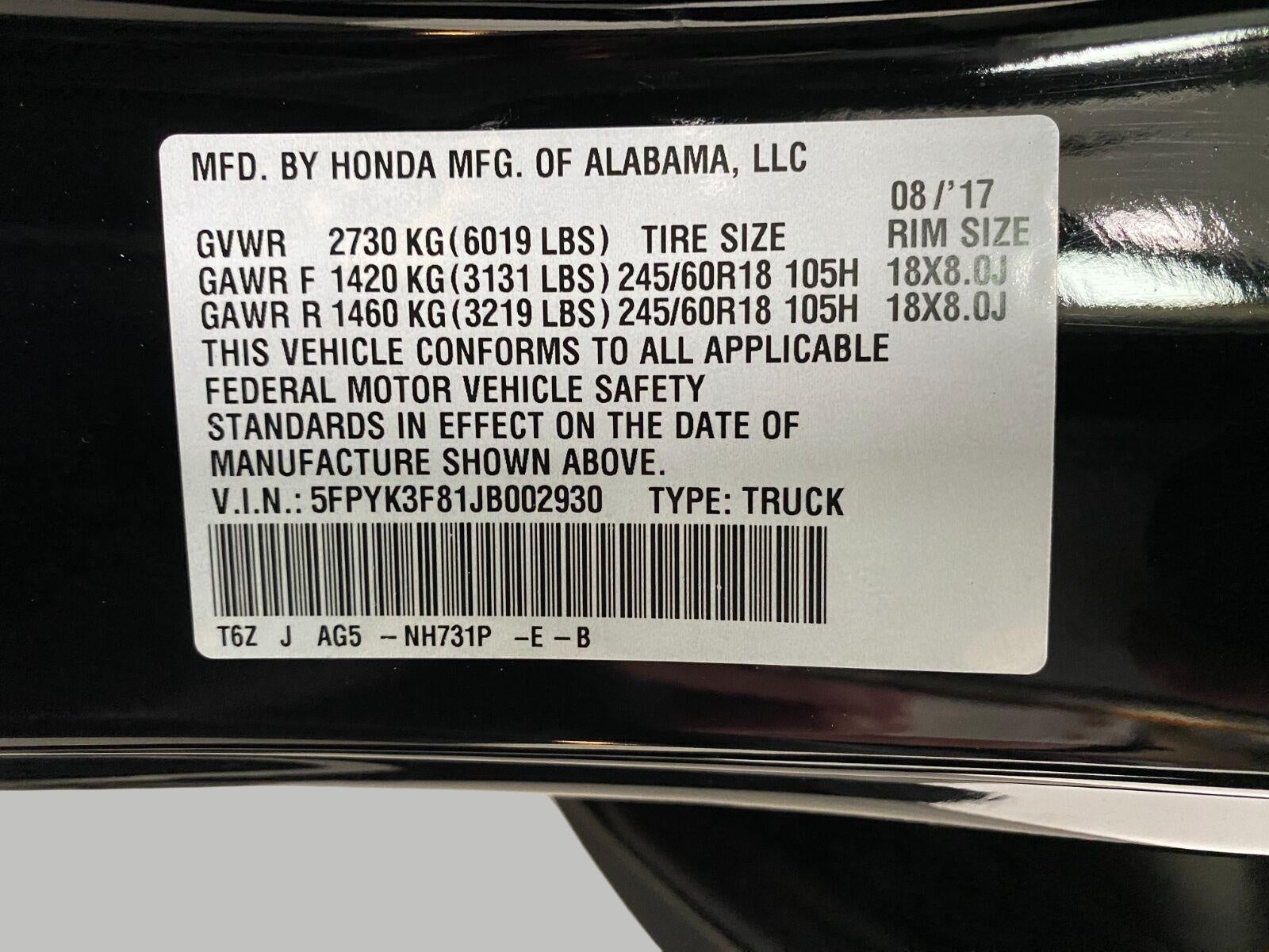 2018 Honda Ridgeline Black Edition AWD